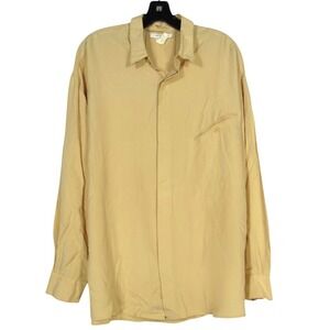 Go  by GoSilk GOLDEN YELLOW Slash Pocket BUTTON-UP Oversized SILK BLOUSE/TOP 2